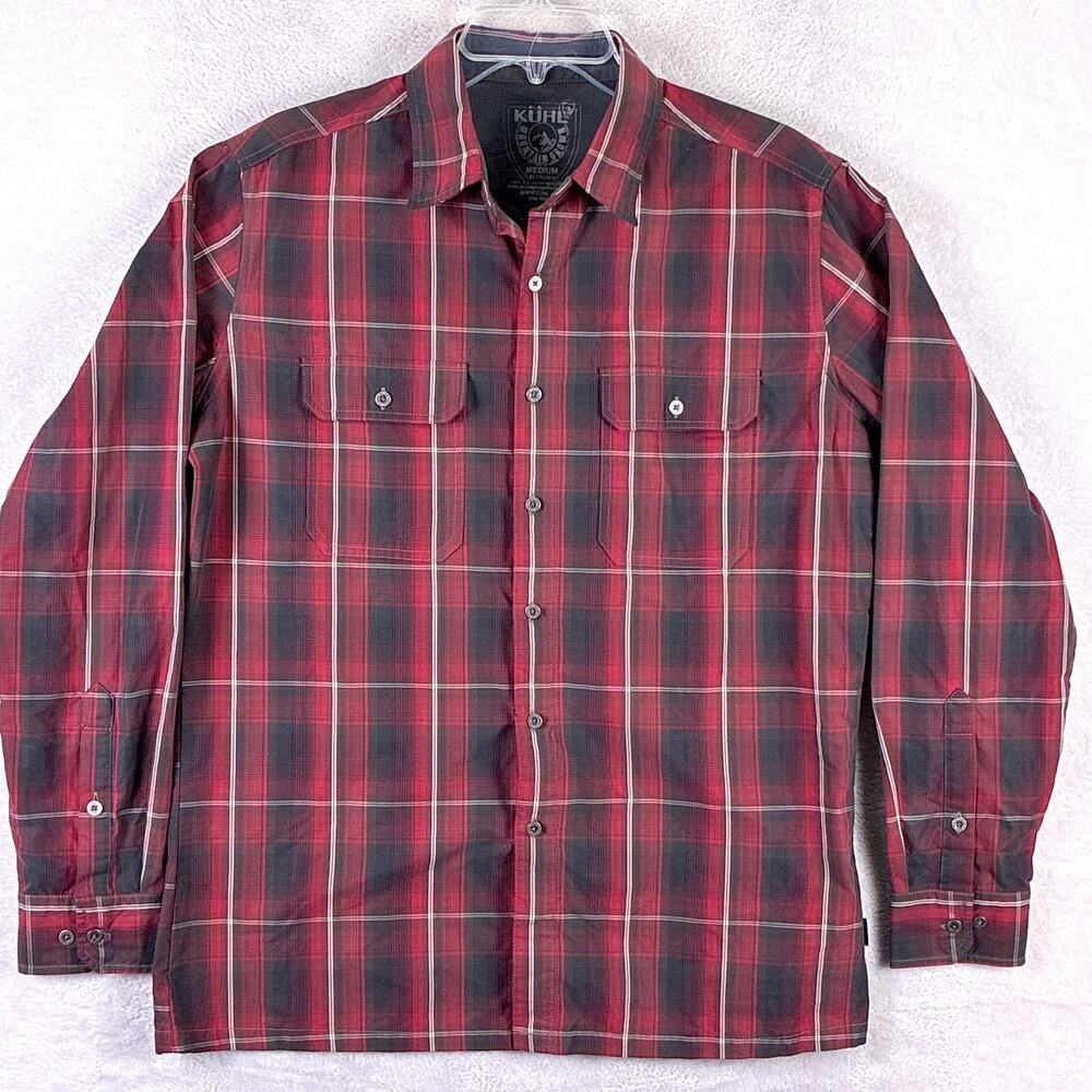 Kuhl Shirt Men M Red Black Plaid Eluxur Ionik Performance Hiking Camping Outdoor